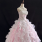 Light Pink Strapless Beaded Vintage Luxury Cinched Waist Voluminous Princess Skirt Long Romantic Dress, Wedding Gown gh8089