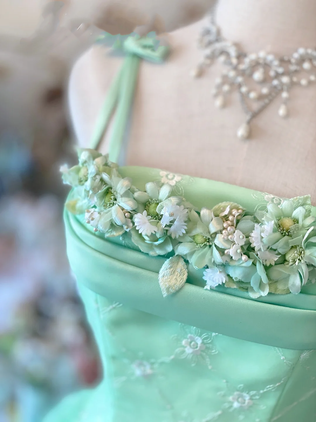 Light Green Camisole Fitted Waist Flared Evening Party Gown gh7134