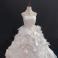 Blush pink strapless long romantic gown with cinched waist and fluffy tiered cake skirt, wedding dress & bridal gown gh8218