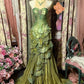 Grün Mode Retro Elegante Exquisite Strass Süße Elegante Lange Tüll Satin Bodenlangen Ballkleid Abendkleid gh4157