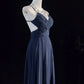 Robe de soirée longue en tulle bleu foncé, brillante, élégante, dos nu, longueur au sol, robe de bal, robe de demoiselle d'honneur, robe de remise de diplôme, gh3864