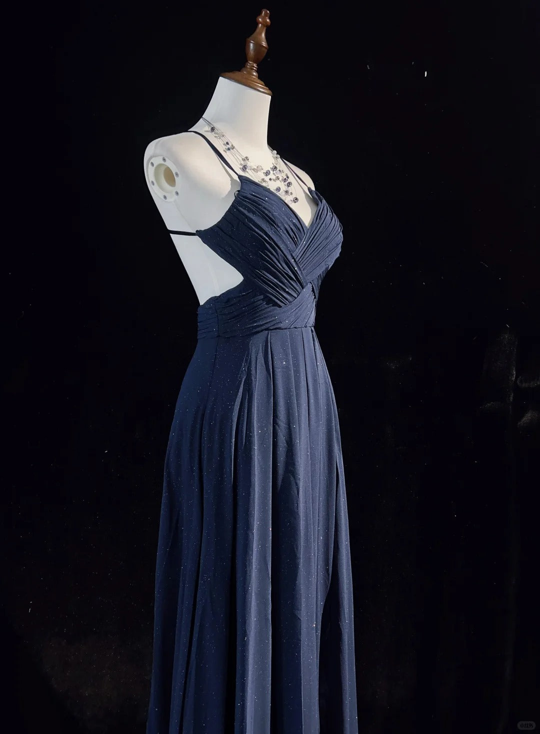 Robe de soirée longue en tulle bleu foncé, brillante, élégante, dos nu, longueur au sol, robe de bal, robe de demoiselle d'honneur, robe de remise de diplôme, gh3864
