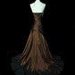 Braun-schwarzes, schulterfreies Satin-Abendkleid mit Farbverlauf: Aufwendige Stickerei, Meerjungfrauen-Stil, hochwertiges Maxi-Abendkleid gh6587