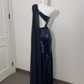 Navy Blue Sequin One-Shoulder Waist-Cinched Elegant Prom Gown, Evening Formal Dress gh7234