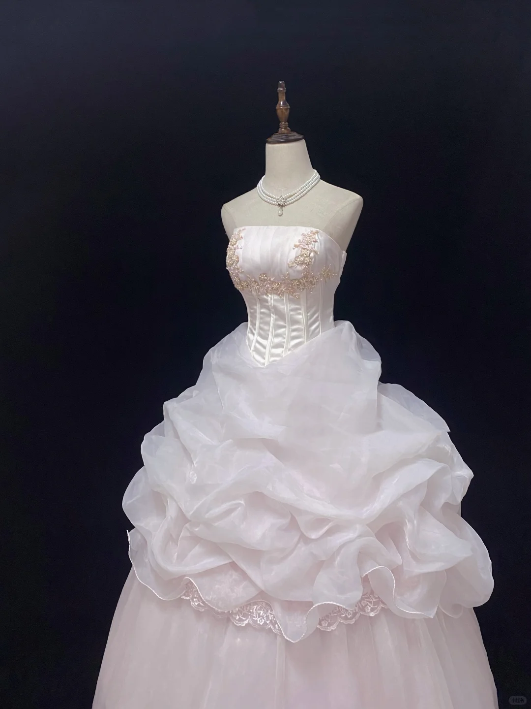 Blush Pink Strapless Romantic Gown With Embroidery, Cinched Waist & Voluminous Princess Skirt, Wedding Dress & Bridal Gown gh8133