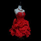 Red Beaded Short Ruffle Satin Homecoming Dress Prom Dress Birthday Dress gh4634