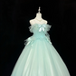 Sage Green Spaghetti Strap Off-the-Shoulder Cinched Waist Voluminous Skirt Romantic Dress, Wedding Gown gh7866