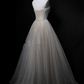 Light Apricot Off-Shoulder Waist-Cinched A-Line Long Evening Dress, Fairy Gown, Romantic Gown gh7464