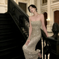 Champagne Sequin Strapless Mermaid Dress - Sparkling Socialite Style Cocktail Gown gh6960