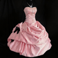 girlhomeshops-Girlish Heart Party Style Rosa Satin &amp; Schwarze Schleife Perlen Trägerlos Bodenlang Geburtstag Highlight Kleid gh5888