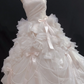 Blush pink strapless long romantic gown with cinched waist and fluffy tiered cake skirt, wedding dress & bridal gown gh8218