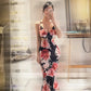 Sexy Retro Style  Ankle-Length Mermaid Deep V Cutout Red Rose Print Camisole Gown - Slim Dress for Dinner & Date Events gh6489
