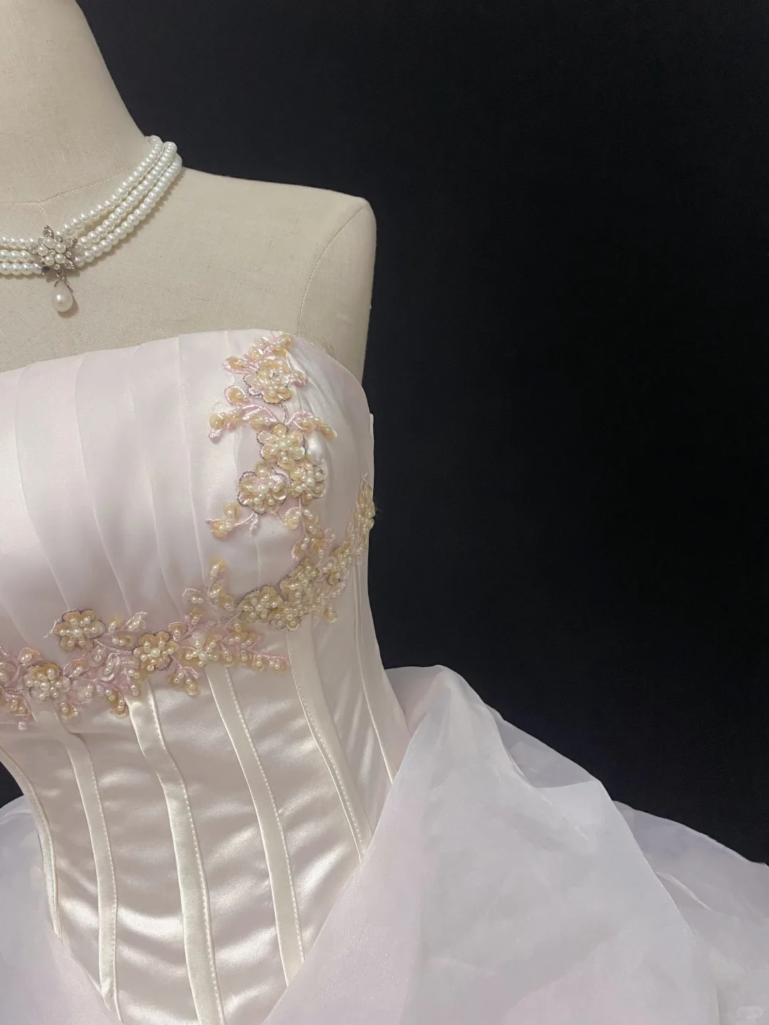 Blush Pink Strapless Romantic Gown With Embroidery, Cinched Waist & Voluminous Princess Skirt, Wedding Dress & Bridal Gown gh8133