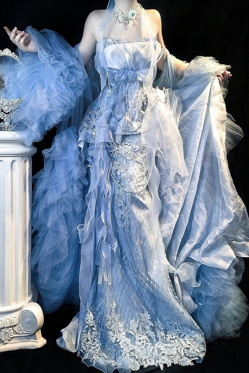 Elegantes, langes Abendkleid im Retro-Stil, Meerjungfrauen-Prinzessinnen-Maximalismus gh6846