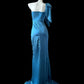Grün/blau/rosa schlichte Mode elegant herzförmiger Ausschnitt eine Schulter lange Satin sexy Schlitz bodenlangen Ballkleid Abendkleid Ballkleid gh4072