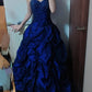 Robe de bal bustier ornée de perles Princesse Saphir, robe de soirée bleu royal gh7067