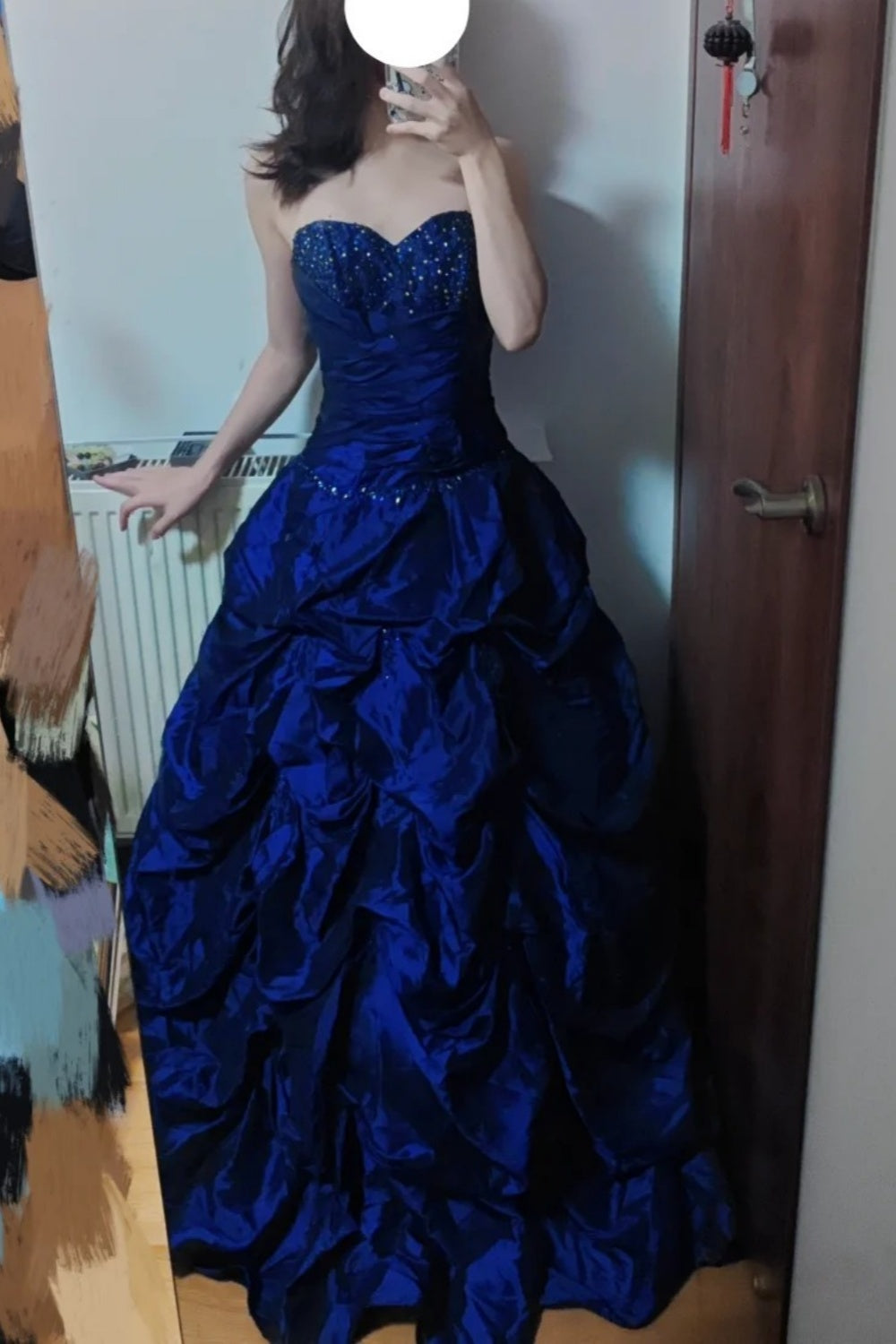 Robe de bal bustier ornée de perles Princesse Saphir, robe de soirée bleu royal gh7067