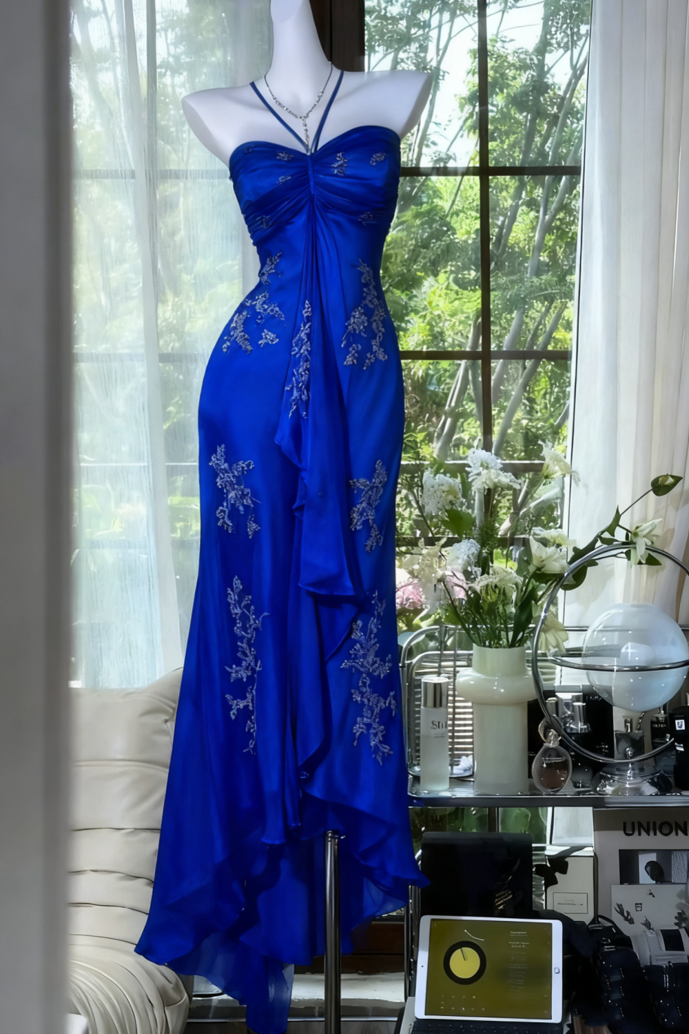 ✨Girlhomeshops-Robe de soirée longue en mousseline de soie, exquise et magnifique, avec perles vertes, gh4987