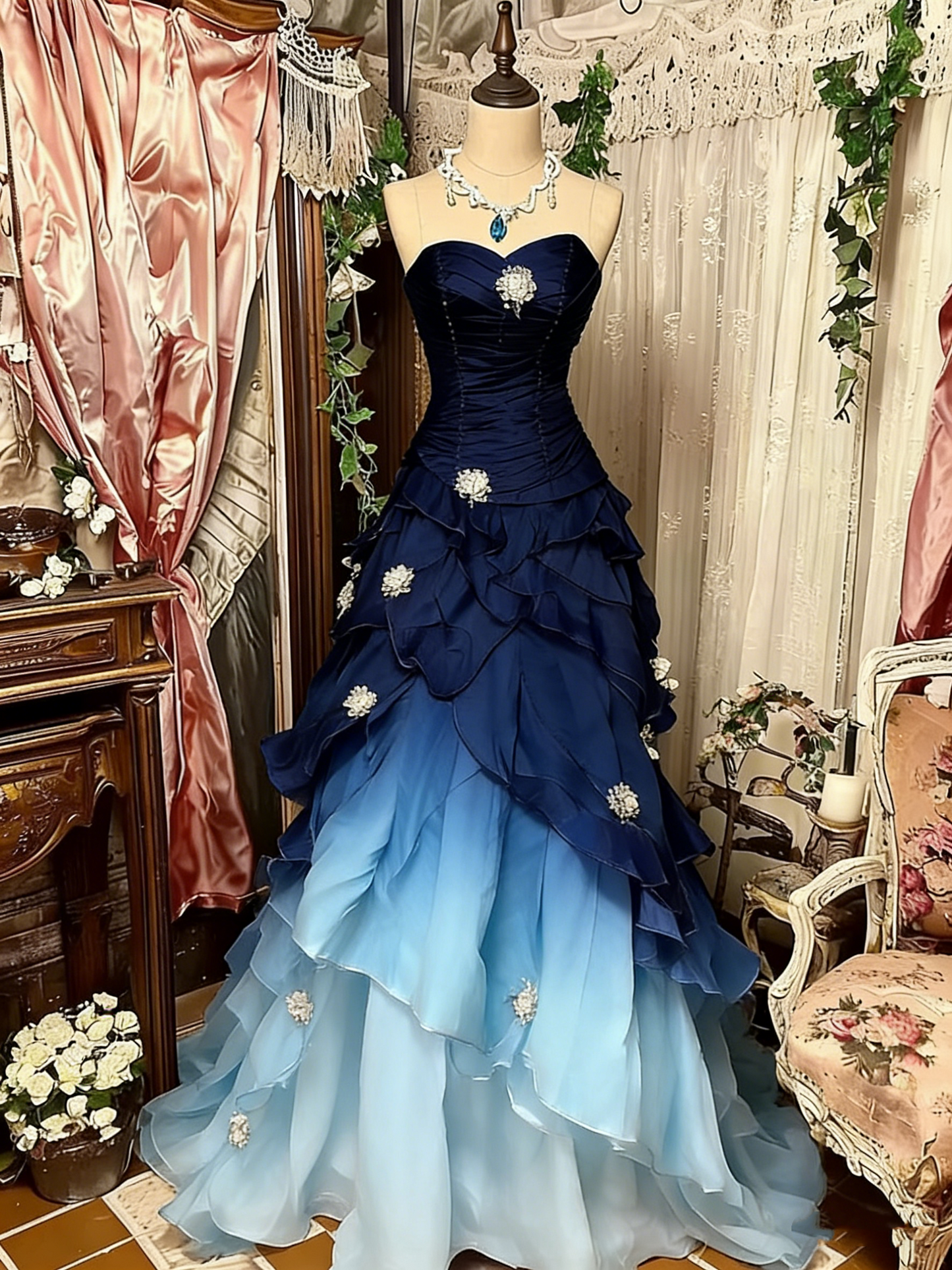 Robe de soirée longue en tulle violet, rose, bleu, dégradé, mode rétro, élégante, délicate, florale, perles, douce et élégante, longueur au sol, gh4156