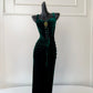 Robe de soirée longue en velours vert vintage, élégante et fine, robe de bal gh4273