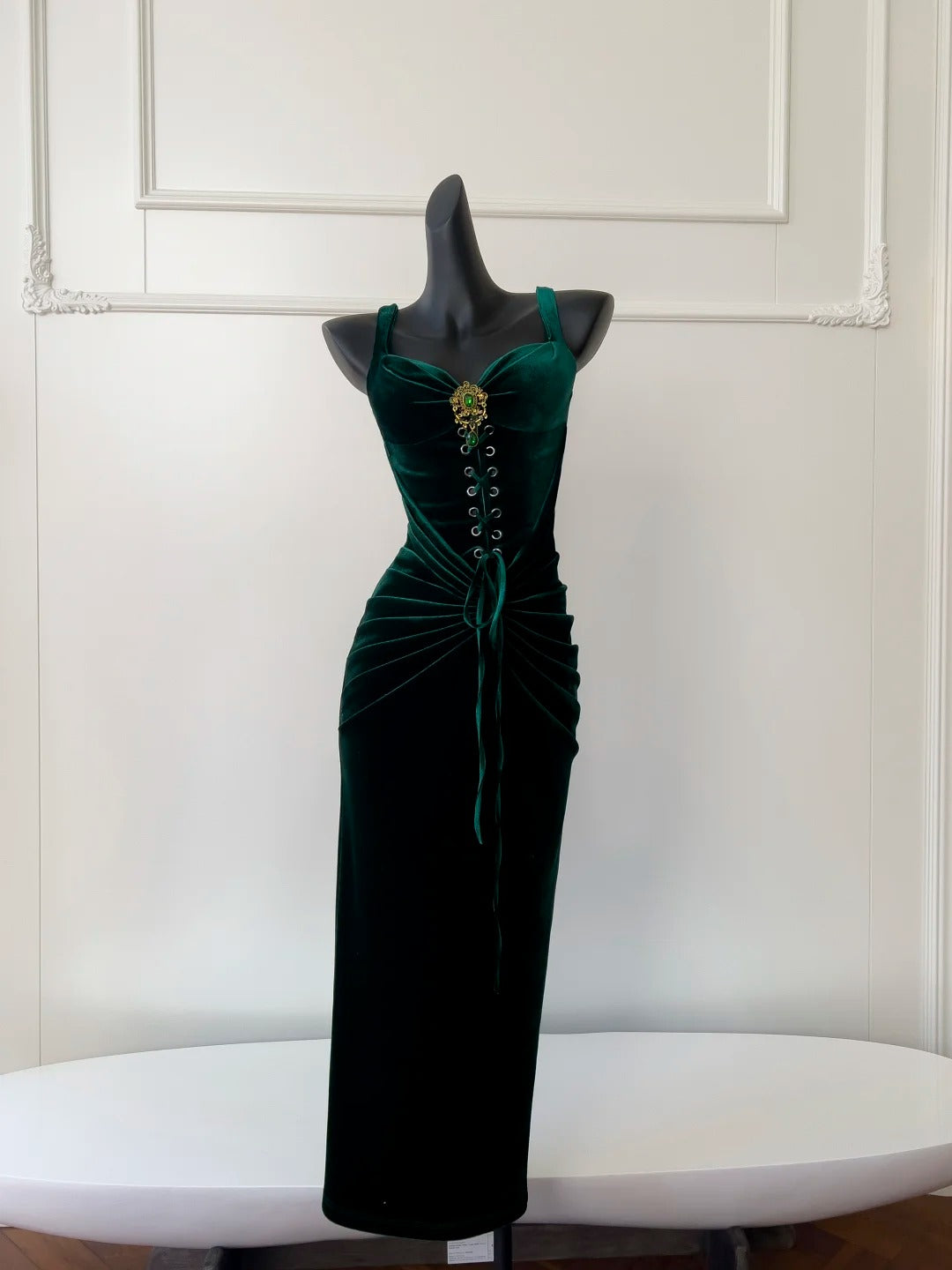 Robe de soirée longue en velours vert vintage, élégante et fine, robe de bal gh4273