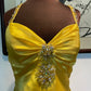 Robe de soirée longue en satin jaune avec strass, élégante et dos nu, tenue de bal, d'anniversaire, gh4947