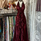Robe de soirée longue en mousseline de soie et tulle, dos nu, style vintage, noire et rouge, gh4244