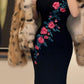 Vintage Luxury Style Mermaid Ankle-Length Black Pink Rose Embroidered Camisole Gown - Slim Elegant Dress for Dinner & Date gh6488
