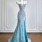 Girlhomeshops - Robe de bal longue en tulle bleu aqua avec perles et queue de sirène gh5484