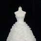 White Strapless Rhinestone Cinched Waist Voluminous Tiered Skirt Long Romantic Dress, Wedding Gown gh7999