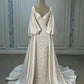 Girlhomeshops-Ivory white long-sleeved satin long floor-length wedding dress prom dress gh5390