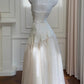 girlhomeshops-Vintage Lace Jacquard Halter Evening Dress, Long Sleeveless Elegant Party Gown gh5902