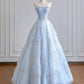 Girlhomeshops--Light blue organza fairy long floor-length tulle prom dress wedding dress gh5487