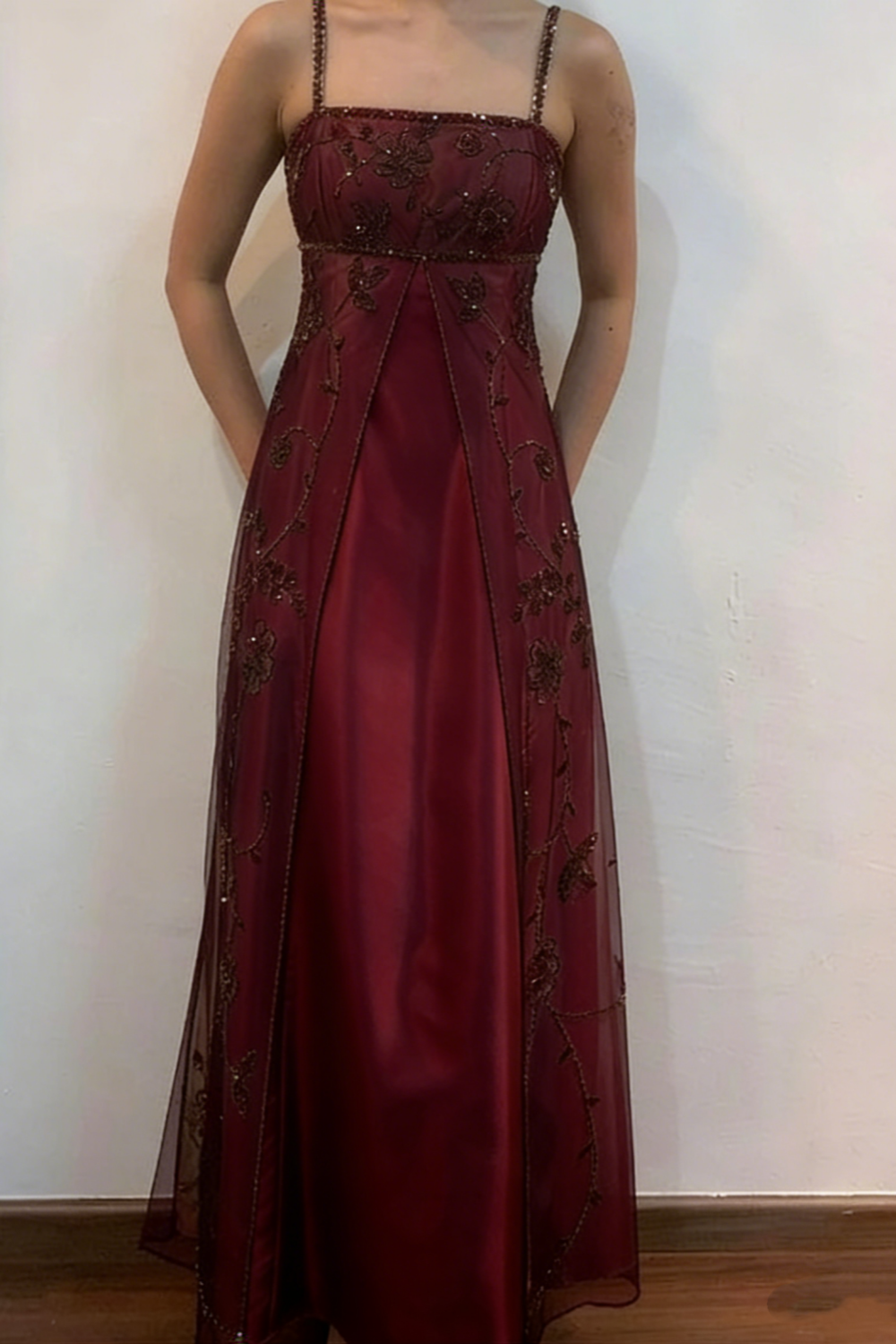 Robe de soirée longue en tulle, élégante et tendance, à bretelles spaghetti, style bal de promo, marron, gh3590
