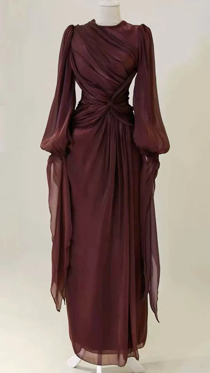 Robe de soirée bordeaux à manches longues, coupe trapèze, robe de bal, gh4317
