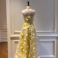 girlhomeshops - Robe de bal longue en mousseline de soie à fleurs jaunes gh5579