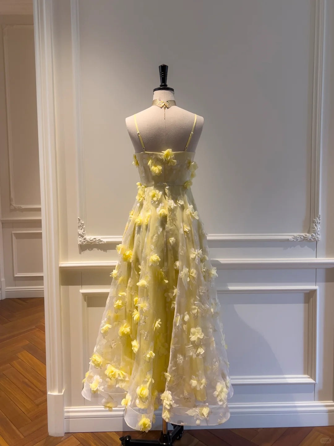 girlhomeshops - Robe de bal longue en mousseline de soie à fleurs jaunes gh5579