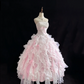Light Pink Strapless Beaded Vintage Luxury Cinched Waist Voluminous Princess Skirt Long Romantic Dress, Wedding Gown gh8089