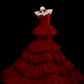 Dark Romantic Style Scarlet Rose Tiered Strapless Gown - Dinner & Gothic Theme Ball Dress gh6560