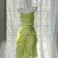 ✨Robe à sequins vert citron à volants - Robe de soirée asymétrique à bretelles fines gh6941