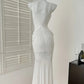Robe de soirée longue en mousseline de soie, robe de bal blanche à licou et diamants lourds, gh4333