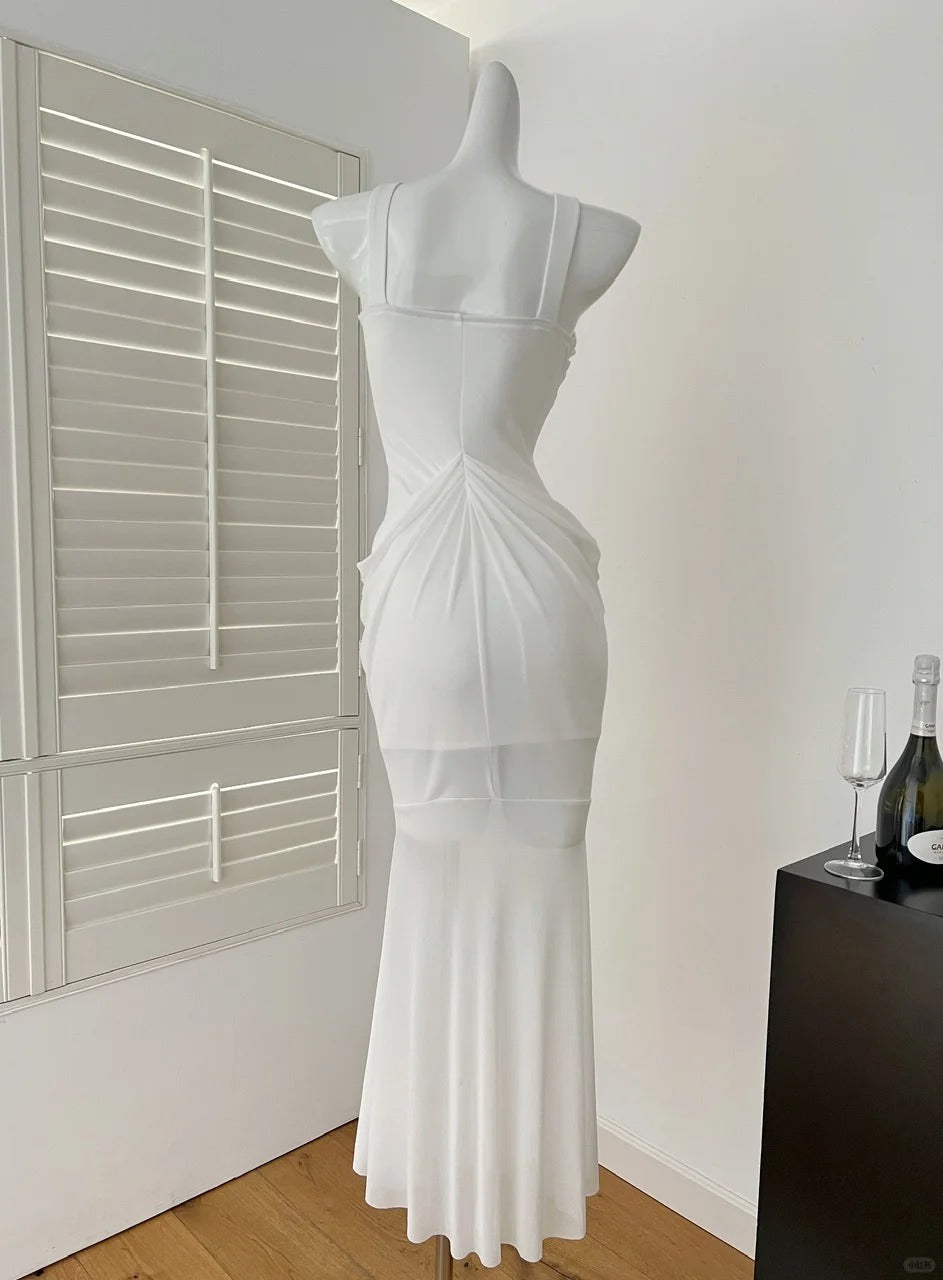 Robe de soirée longue en mousseline de soie, robe de bal blanche à licou et diamants lourds, gh4333