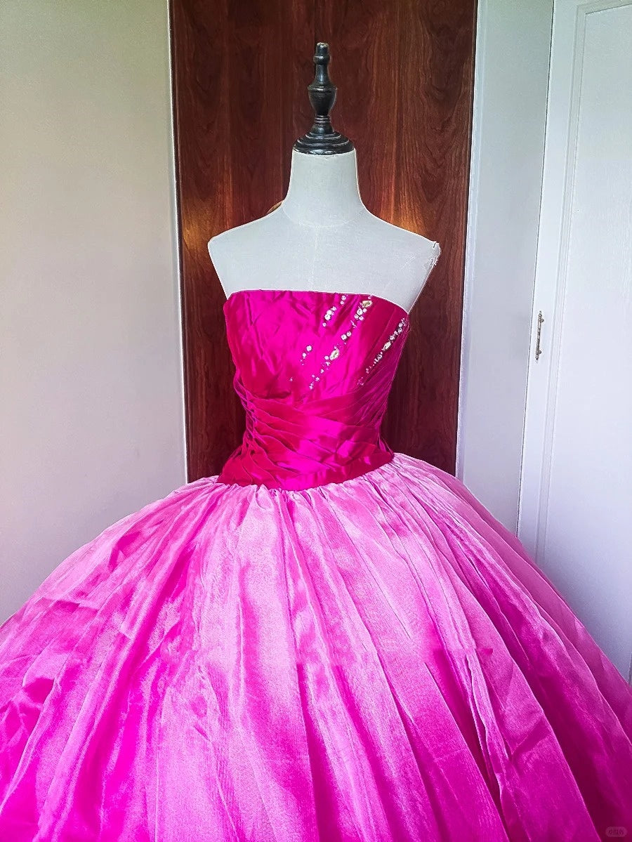 Girlhomeshops - Robe de bal longue en tulle rose à perles et ombré, longueur au sol, gh5301