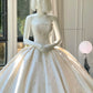 Girlhomeshops--💕White wedding dress with floral and delicate beaded appliques, simple long satin wedding dress gh5443