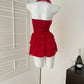 Red floral homecoming dress short chiffon summer beautiful seaside vacation sexy halterneck two piece set gh4561