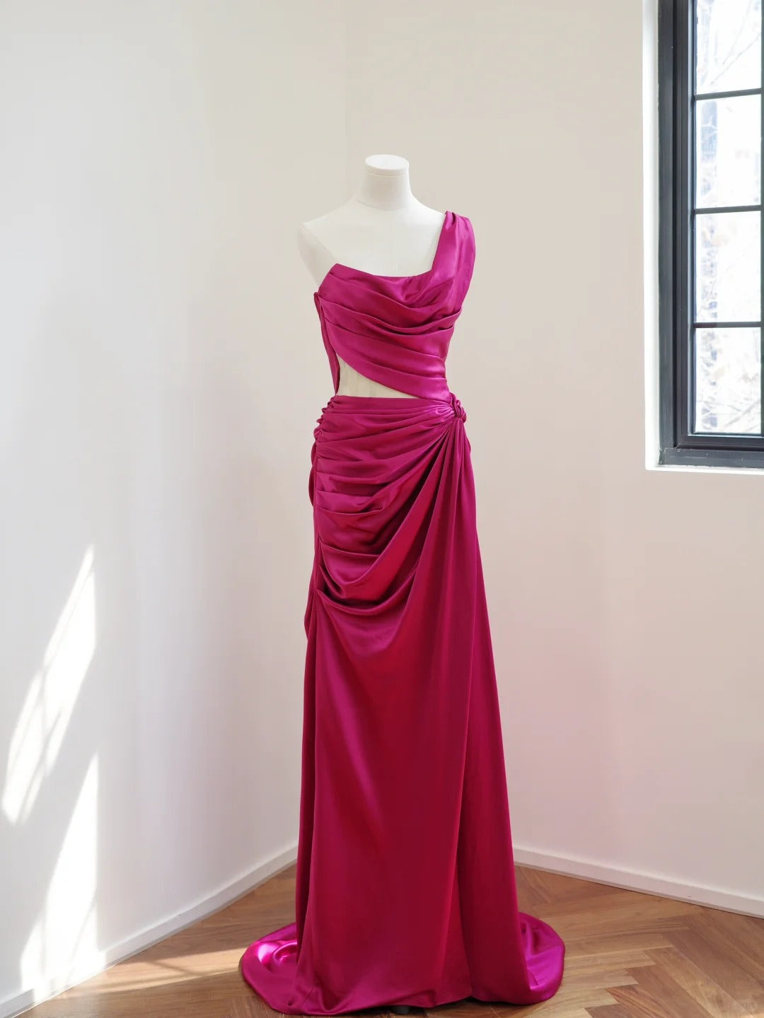 Girlhomeshops-Dark pink stylish and elegant long satin Prom dress evening dress gh5065