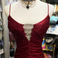 Robe de soirée bordeaux, élégante et raffinée, style rétro, bretelles spaghetti, strass, longue, dos nu, en satin, robe de bal, robe de fête d'anniversaire, gh4147