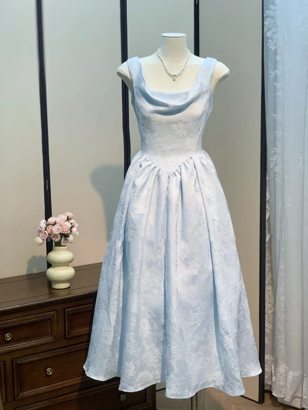 Hellblaues elegantes Heimkehrkleid für Mädchen, lang, Satin, Ballkleid, Abendkleid, Partykleid, Geburtstagskleid, Brautjungfernkleid, gh4544