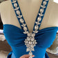 Langes, elegantes, blaues Satin-Abendkleid mit exquisiter Perlenverzierung (gh6769)