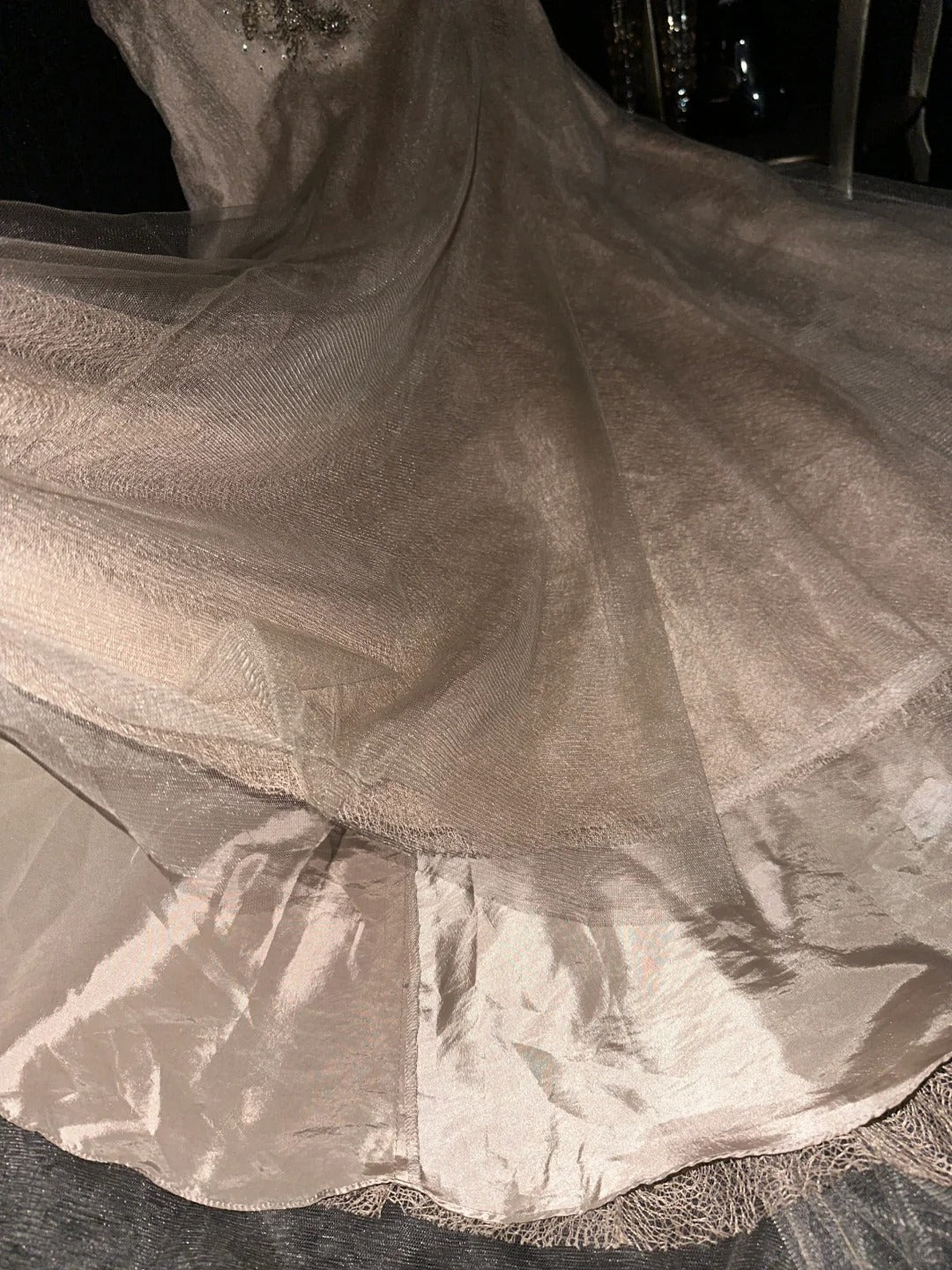 Robe de soirée longue en tulle, perles et paillettes, couleur champagne, gh4424